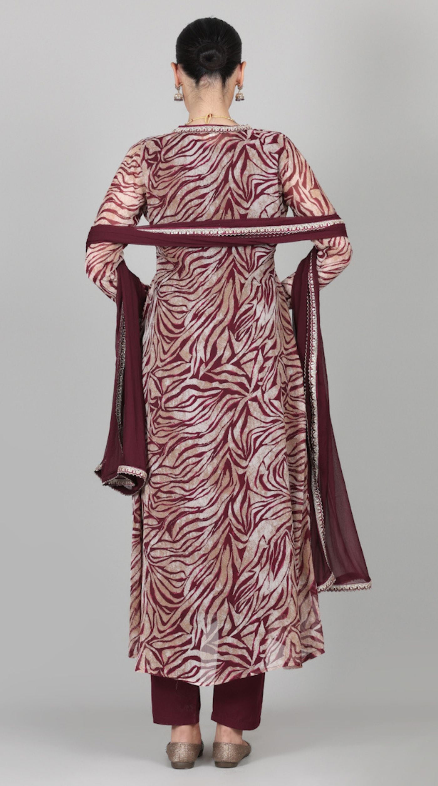 Wine A-line Jacket Style Suit Set