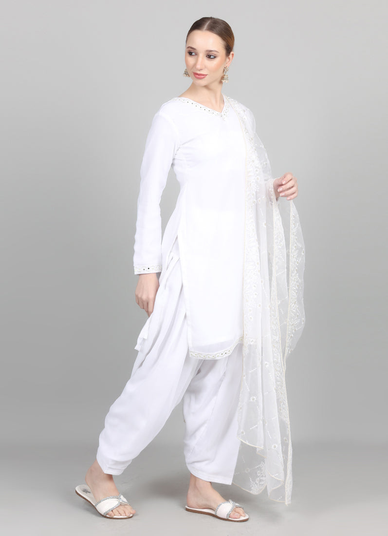 White Organza Embroidered Dupatta Suit Set