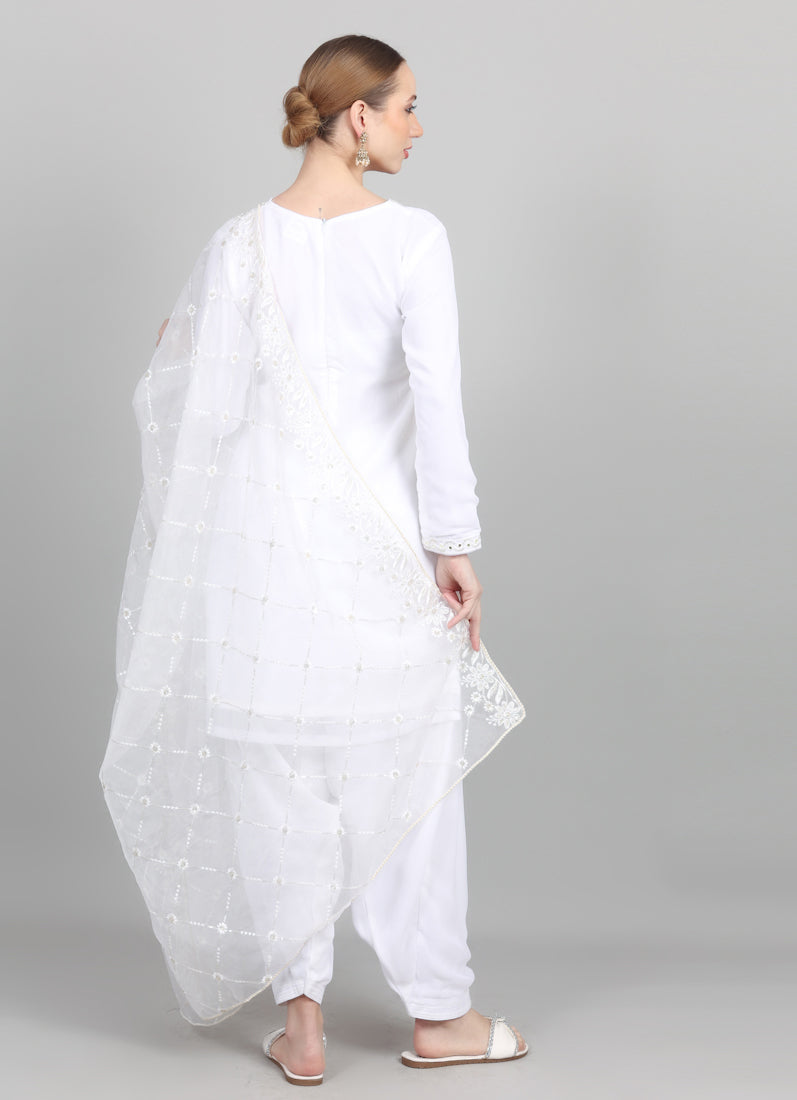White Organza Embroidered Dupatta Suit Set
