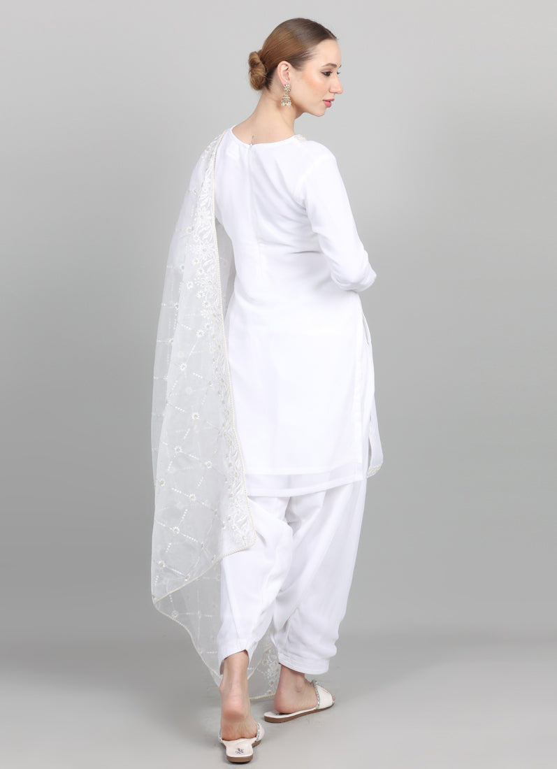 White Organza Embroidered Dupatta Suit Set
