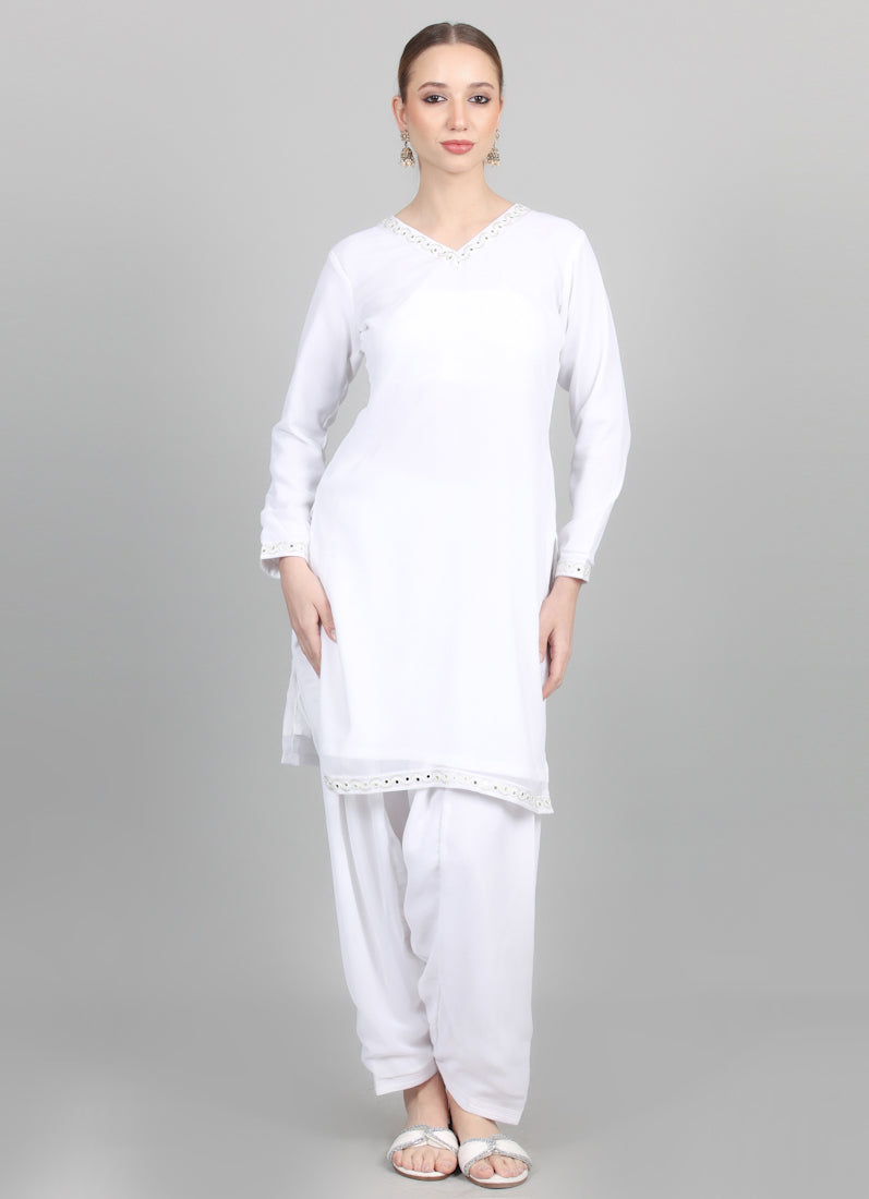 White Organza Embroidered Dupatta Suit Set