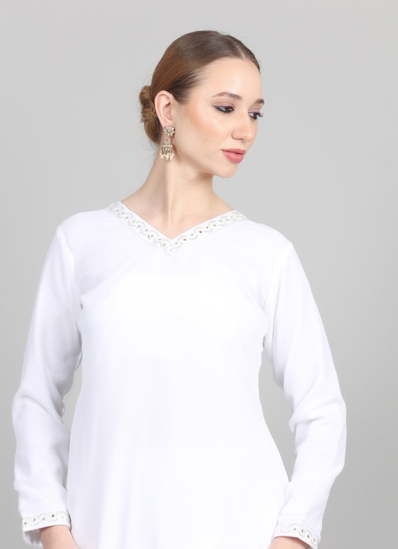 White Organza Embroidered Dupatta Suit Set