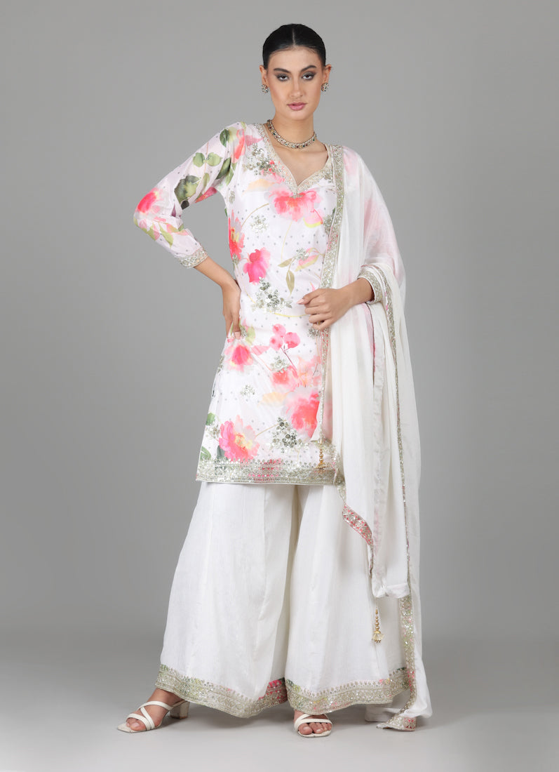 Ivory Chinon Floral Printed Suit Set