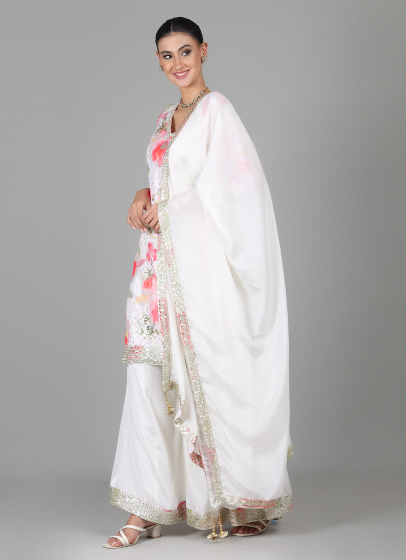 Ivory Chinon Floral Printed Suit Set