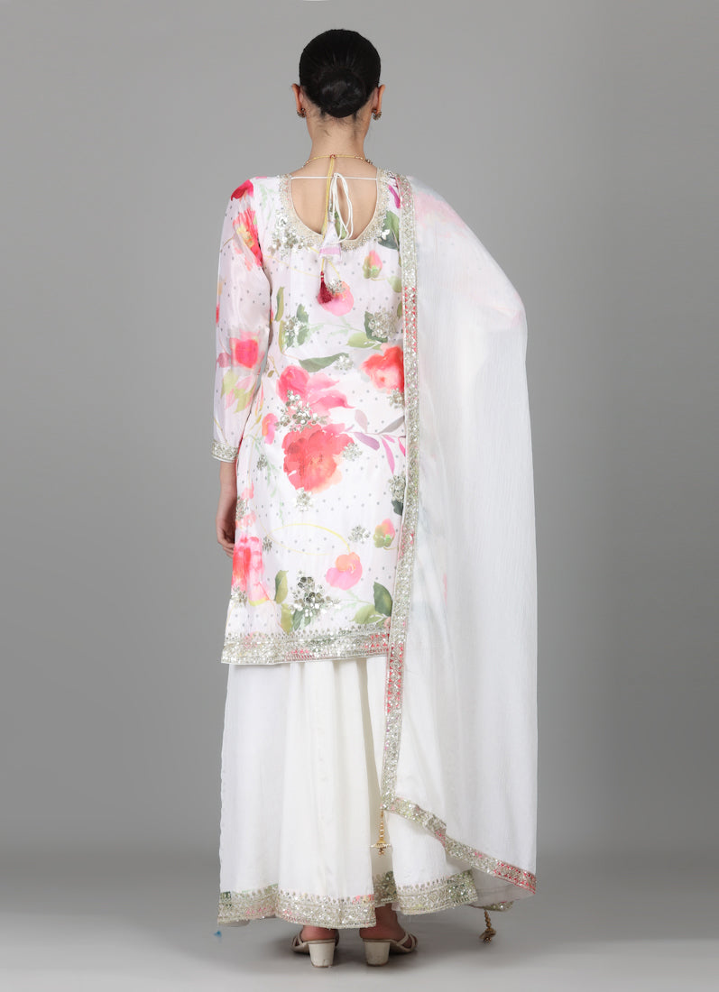 Ivory Chinon Floral Printed Suit Set