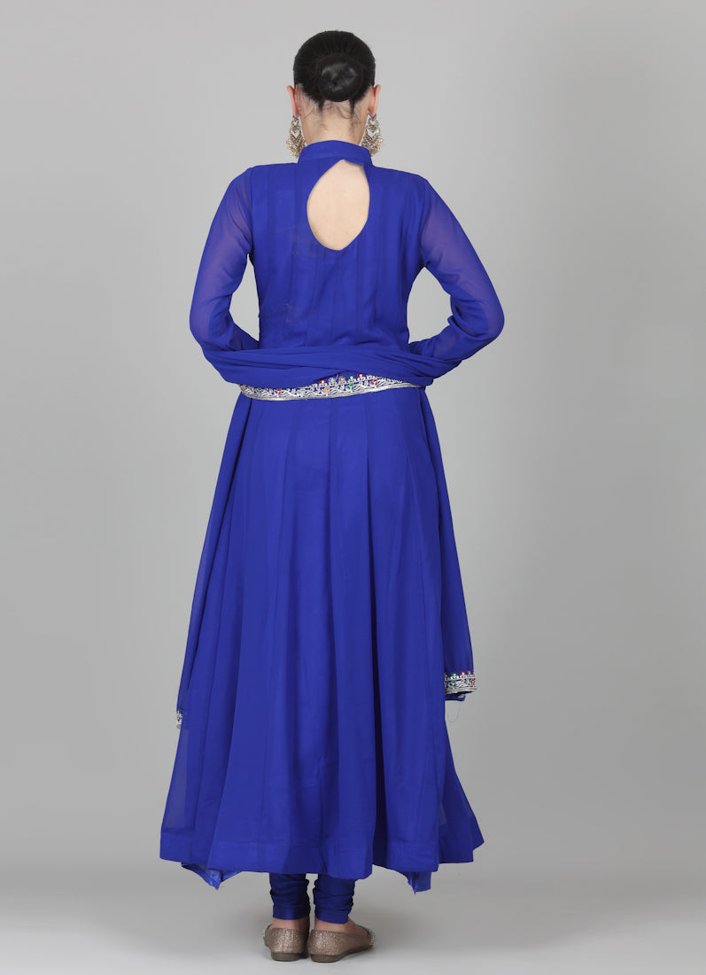 Royal Blue Georegtte Anarkali Suit Set