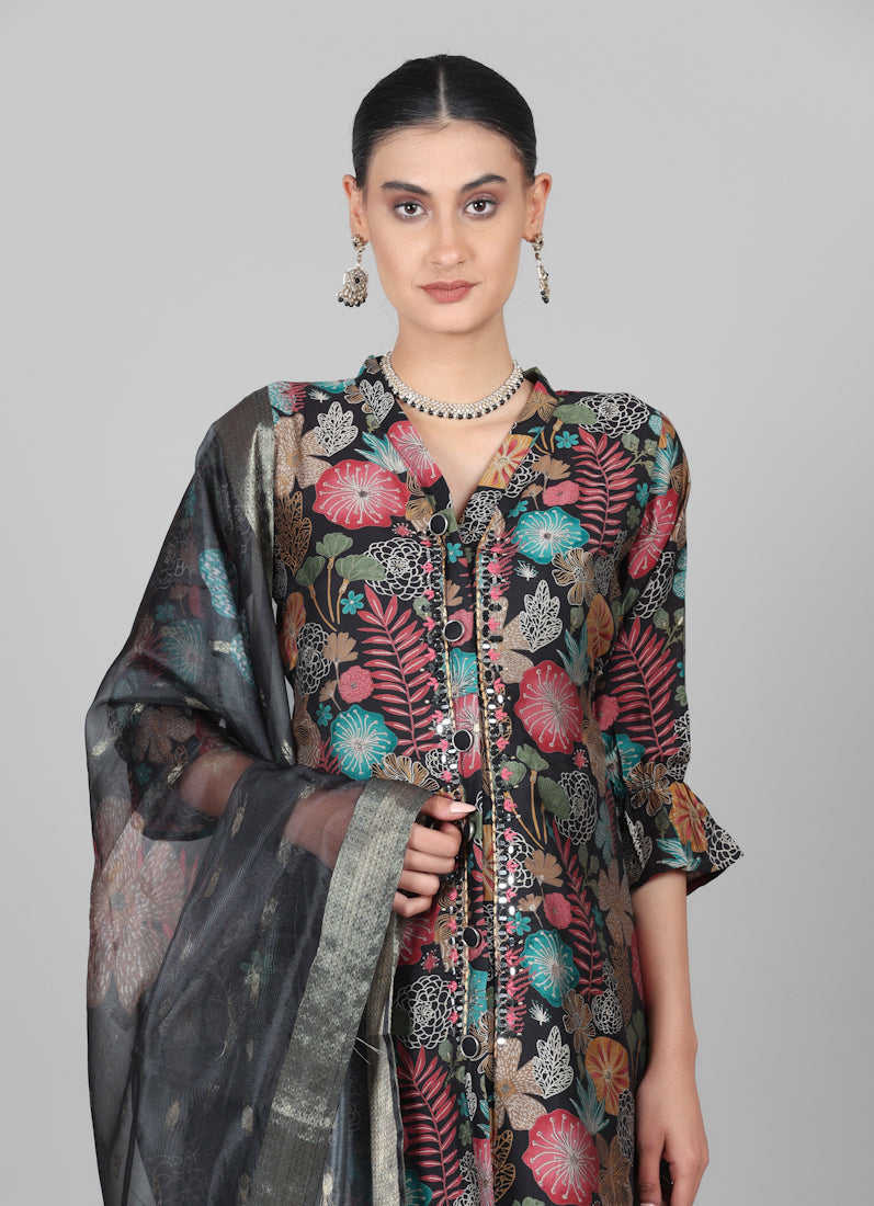 Black Modal Shirt Style Suit Set