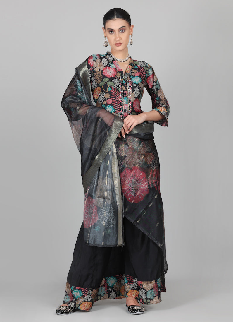 Black Modal Shirt Style Suit Set