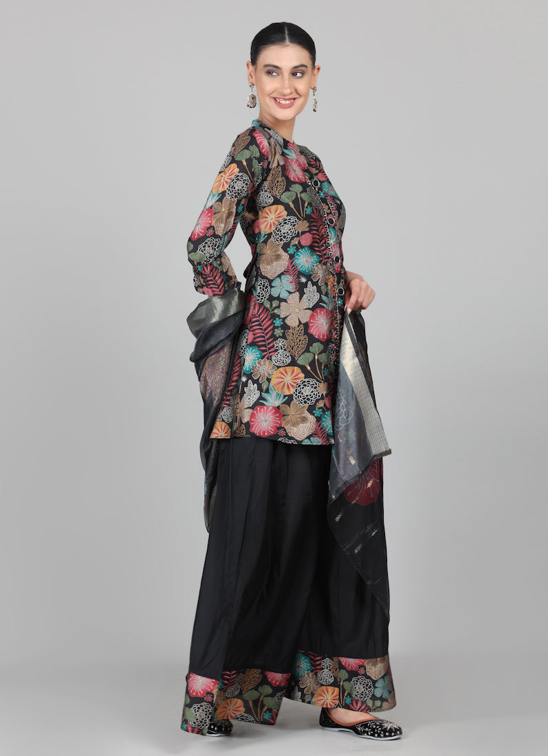 Black Modal Shirt Style Suit Set