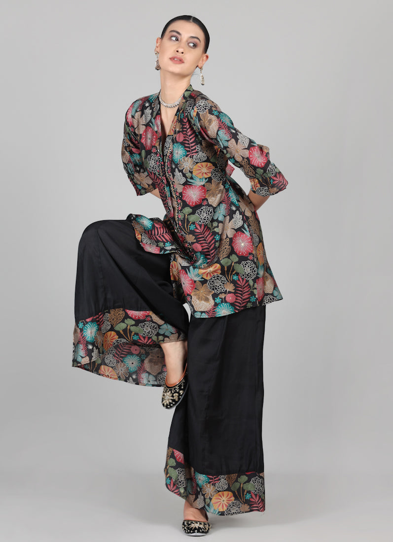 Black Modal Shirt Style Suit Set