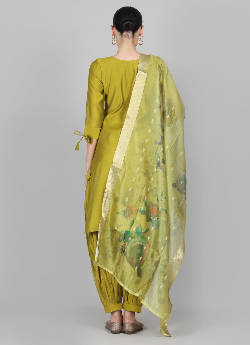 Green Chanderi Duaptta Suit Set