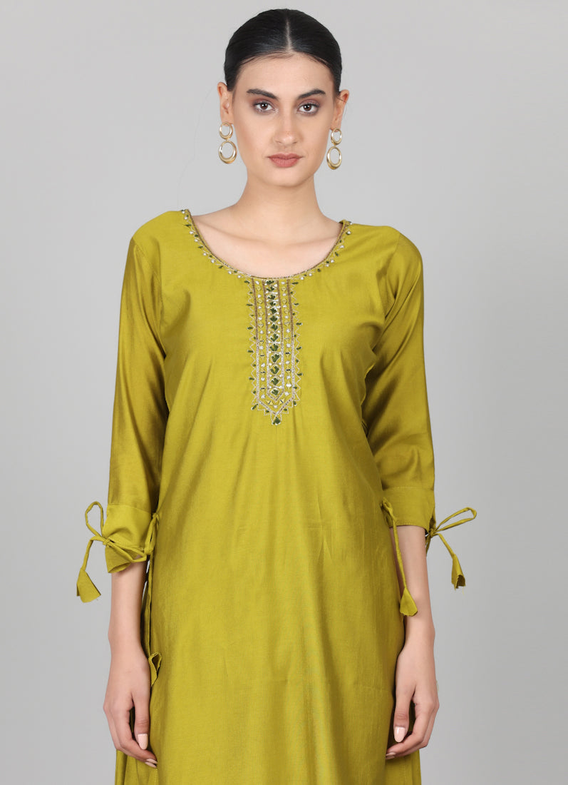 Green Chanderi Duaptta Suit Set