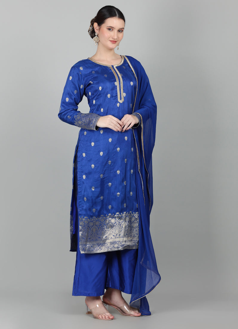 Royal Blue Georgette Jacquard Suit Set