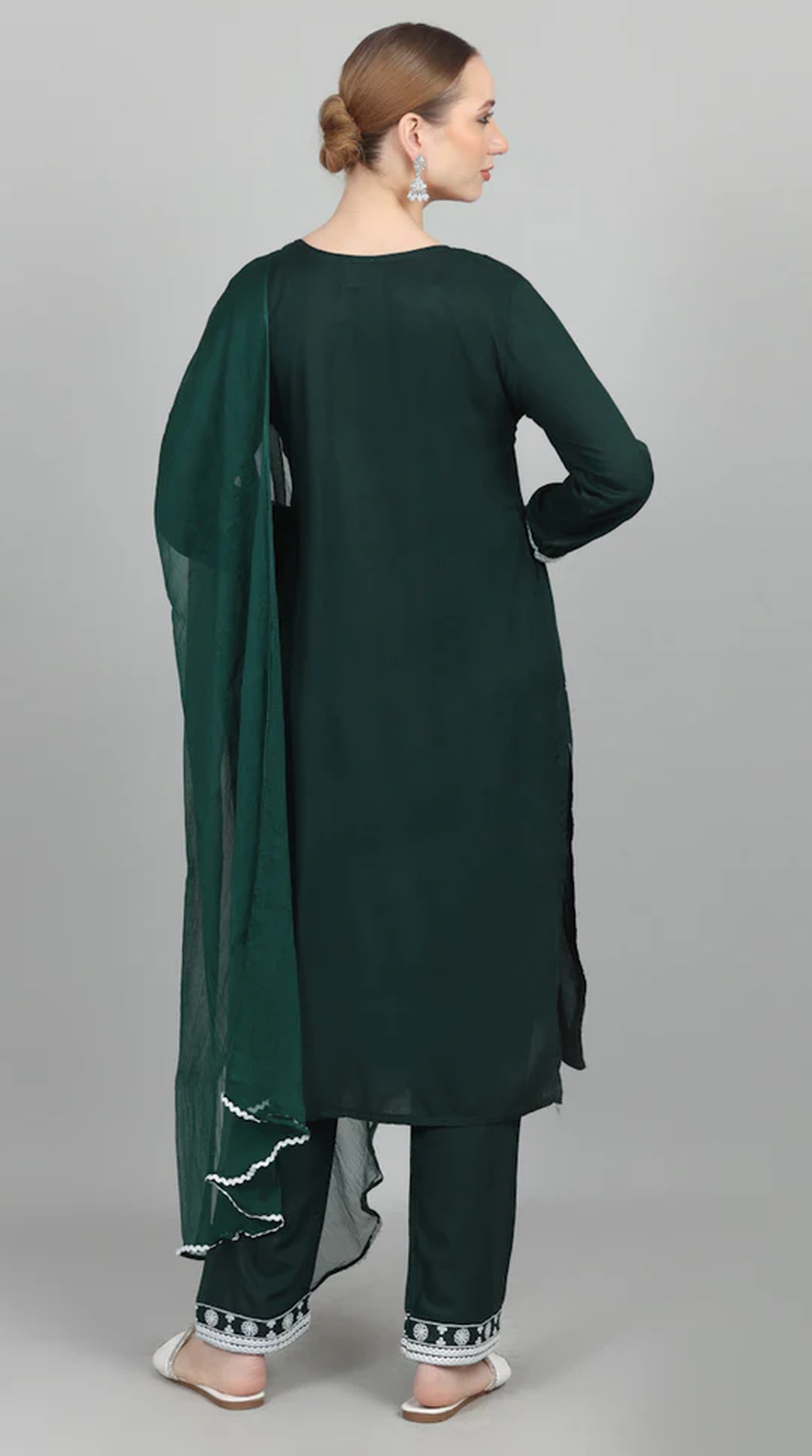 Dark Green Thread Embroidered Suit Set