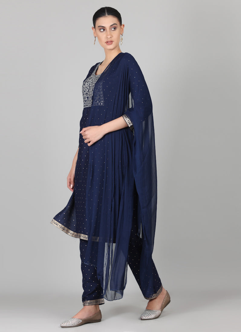 Midnight Blue Embroidered Suit Set
