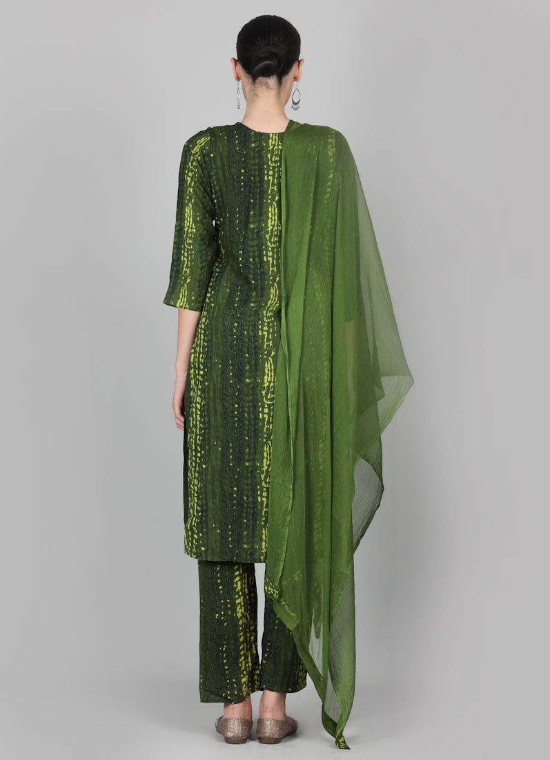 Green Rayon Thread Sippi Embroidered Suit Set