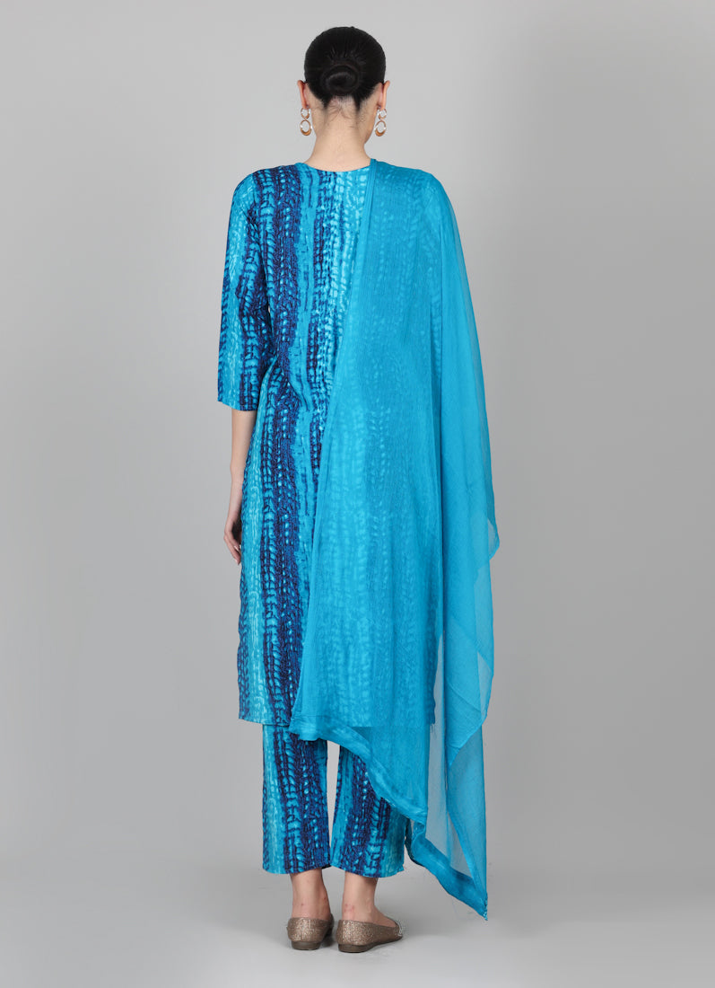 Blue Rayon Thread Sequin Embroidered Suit Set