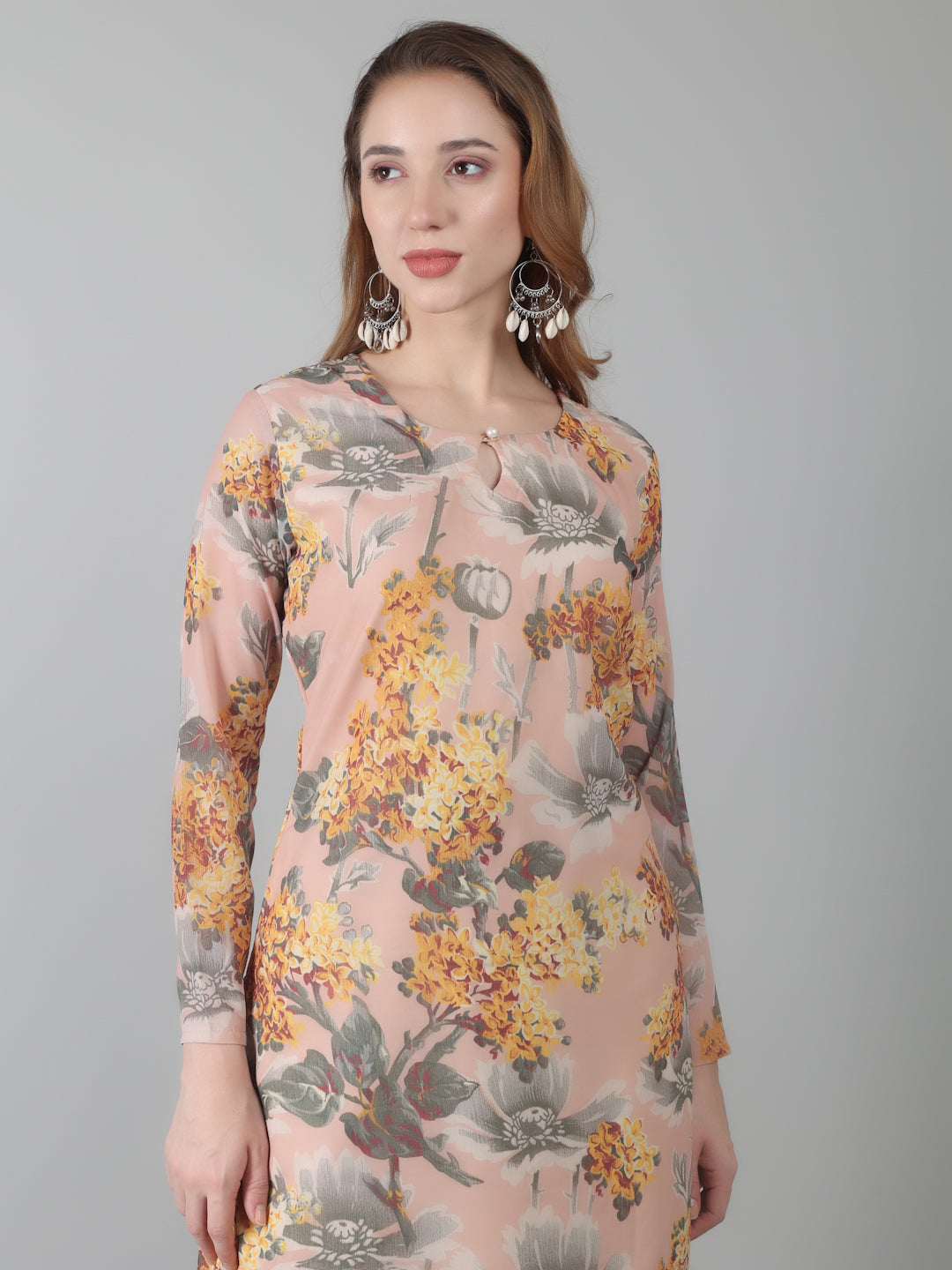 Peach Digital Print On Print Suit Set