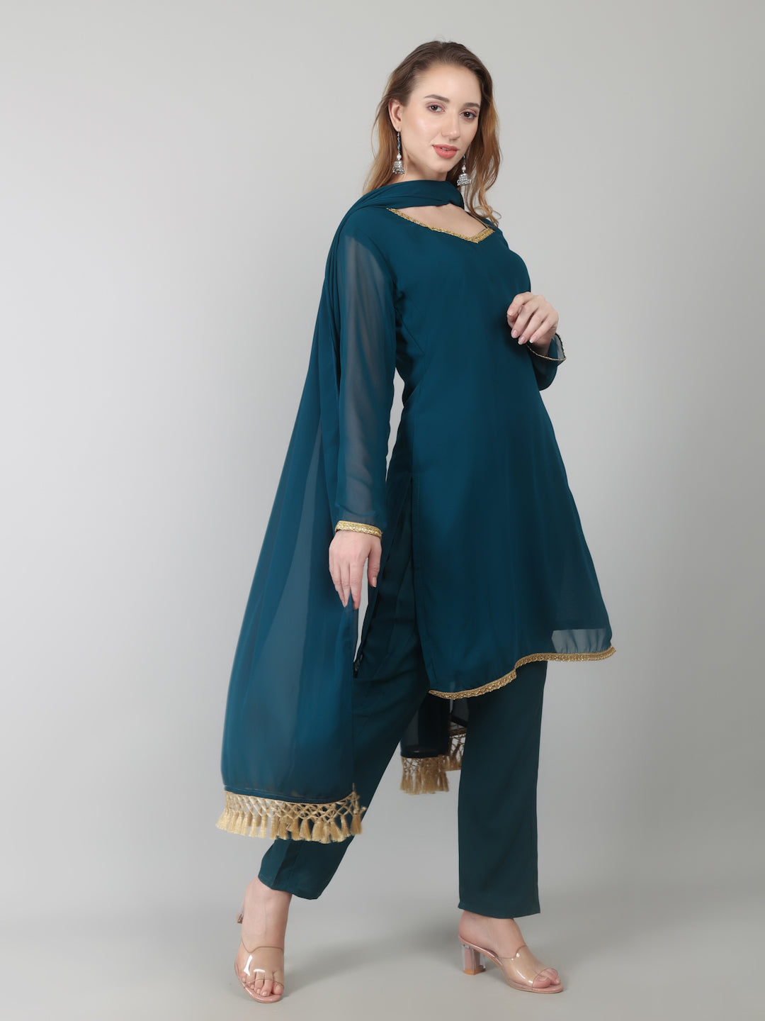 Teal Georgette Shift Suit Set