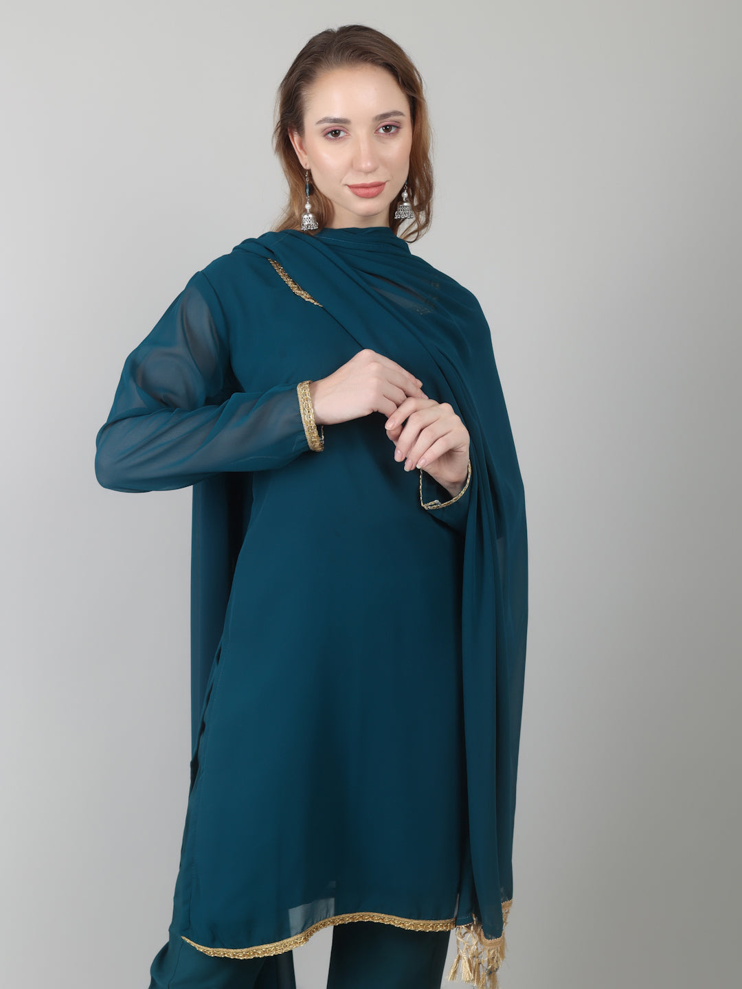 Teal Georgette Shift Suit Set