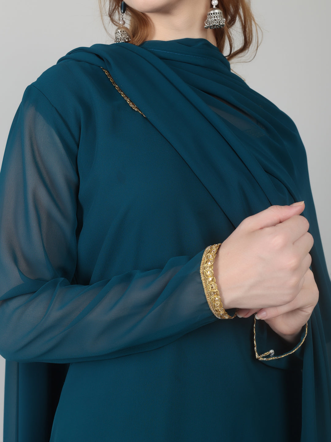 Teal Georgette Shift Suit Set