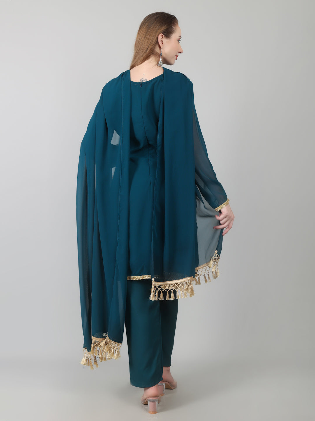 Teal Georgette Shift Suit Set