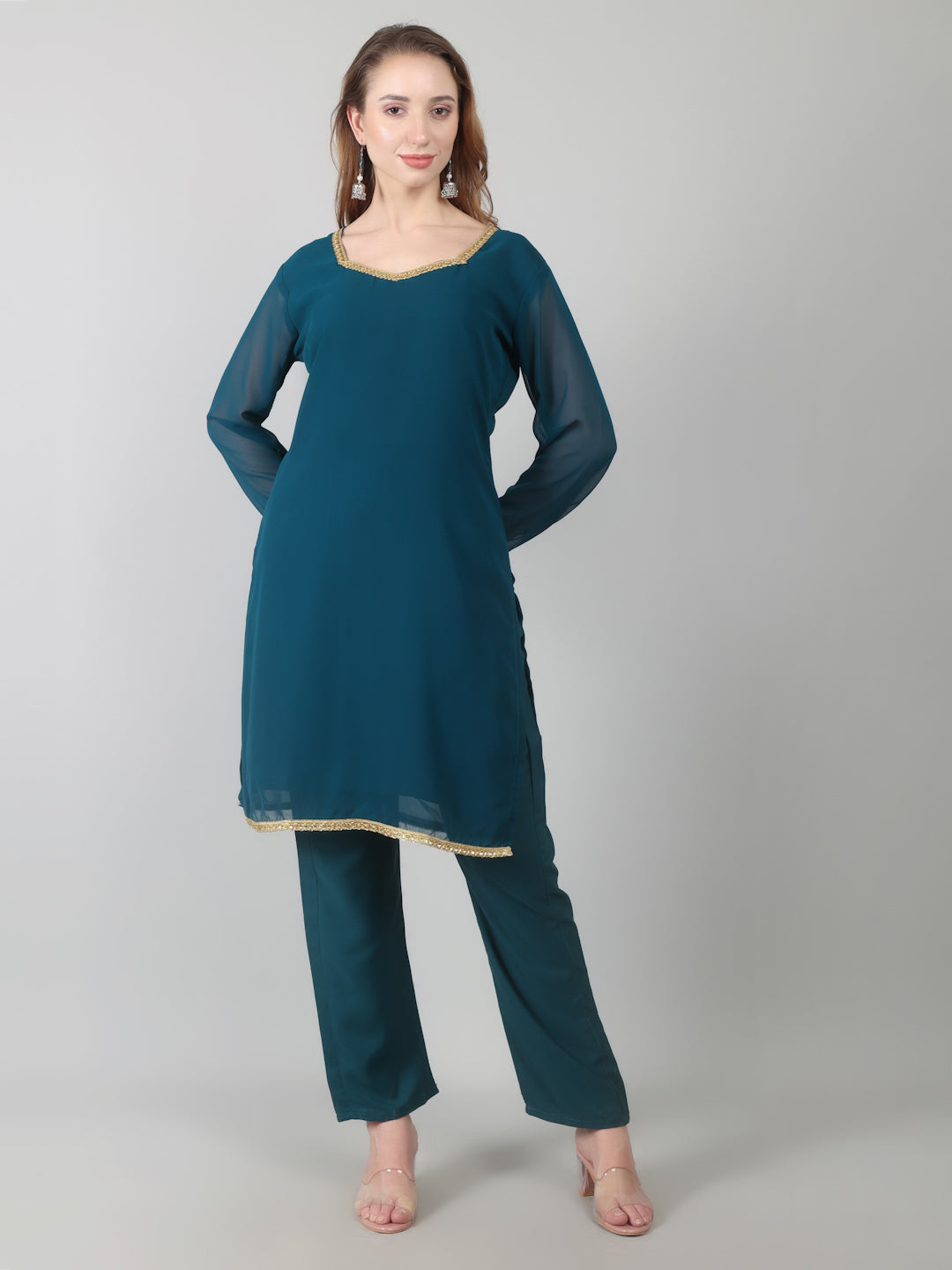 Teal Georgette Shift Suit Set