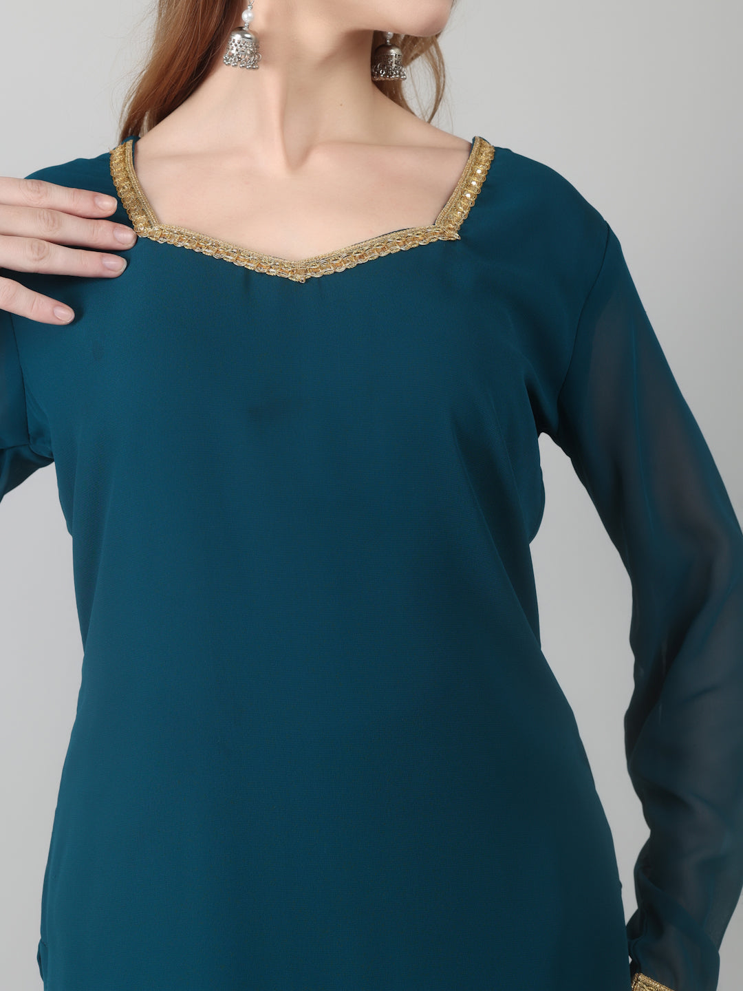 Teal Georgette Shift Suit Set
