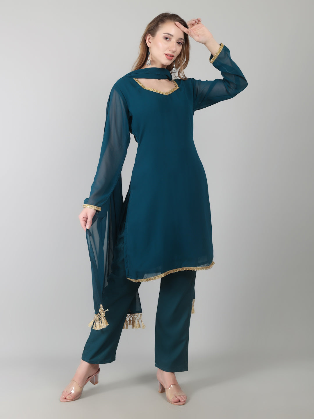 Teal Georgette Shift Suit Set
