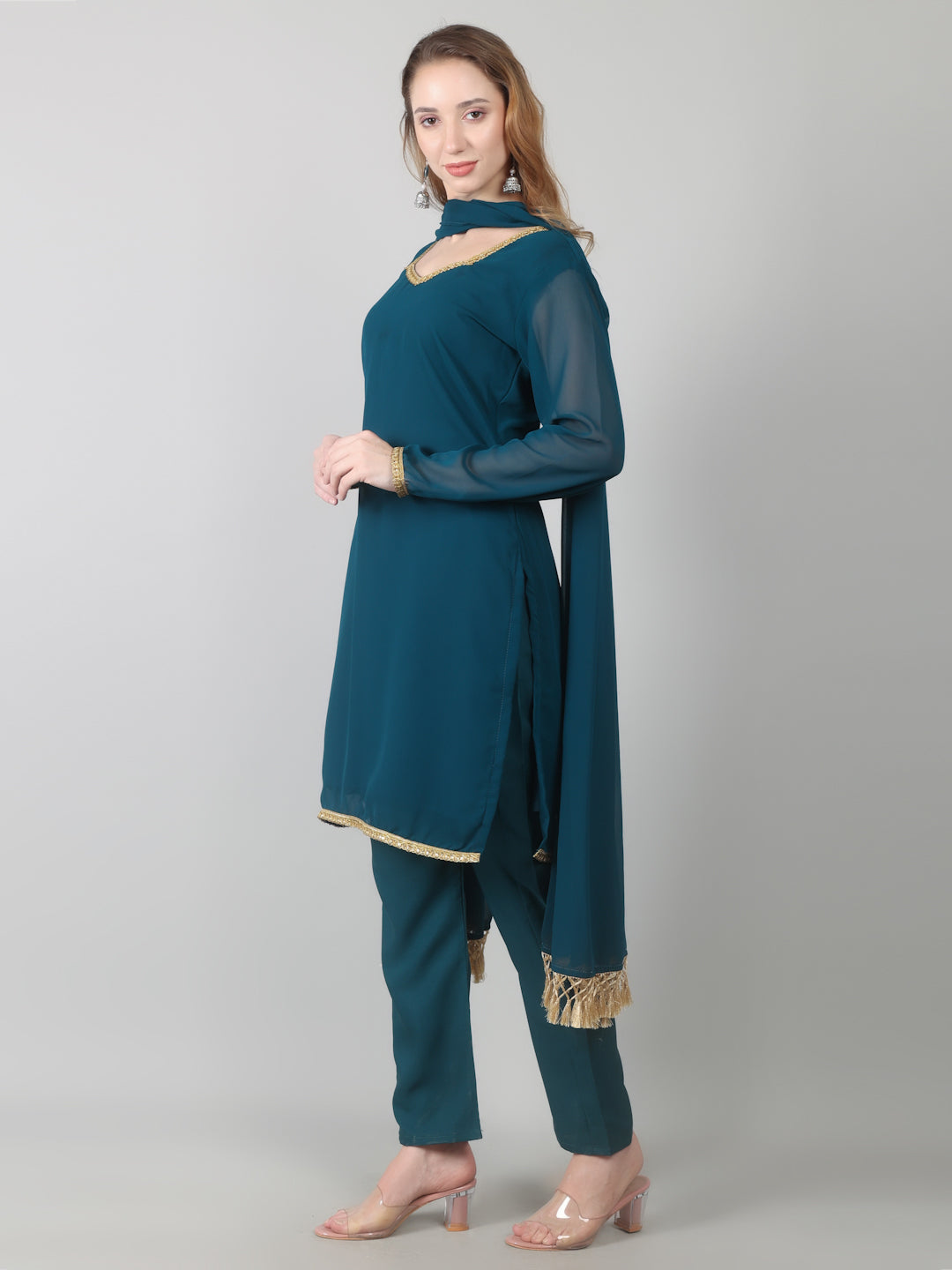 Teal Georgette Shift Suit Set