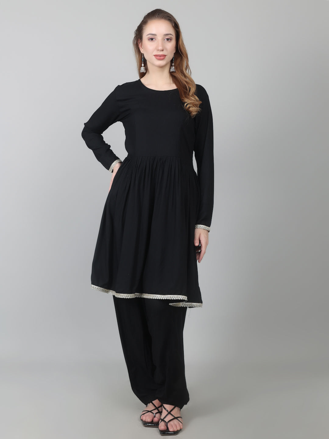 Black Rayon Peplum Suit Set