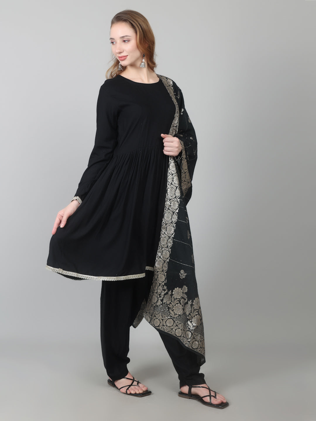 Black Rayon Peplum Suit Set