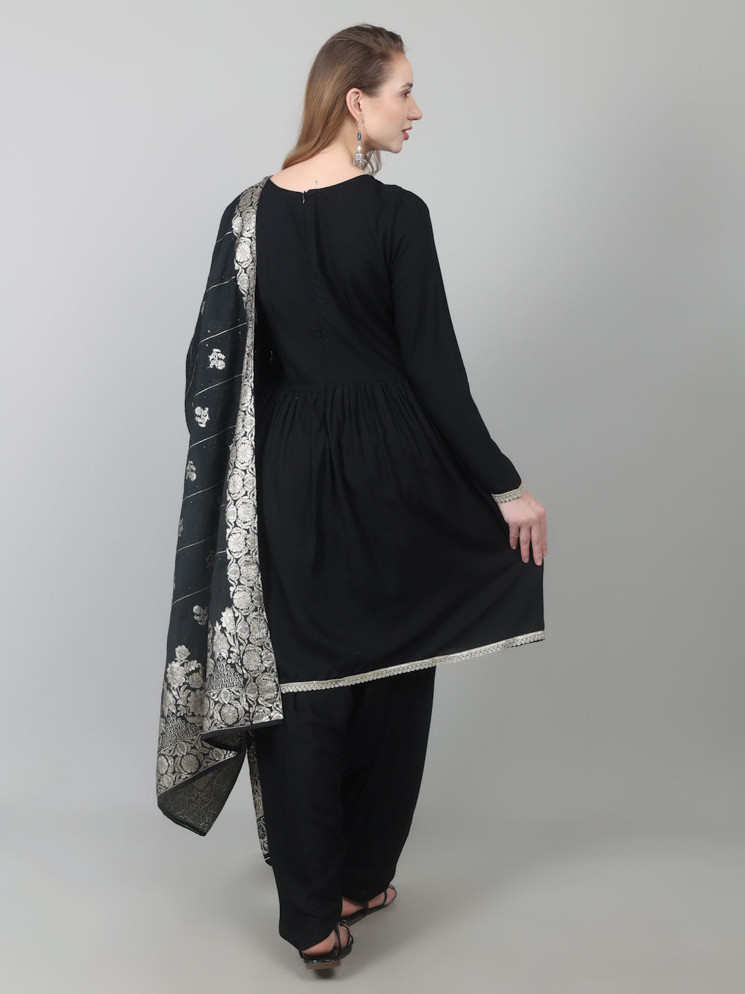 Black Rayon Peplum Suit Set