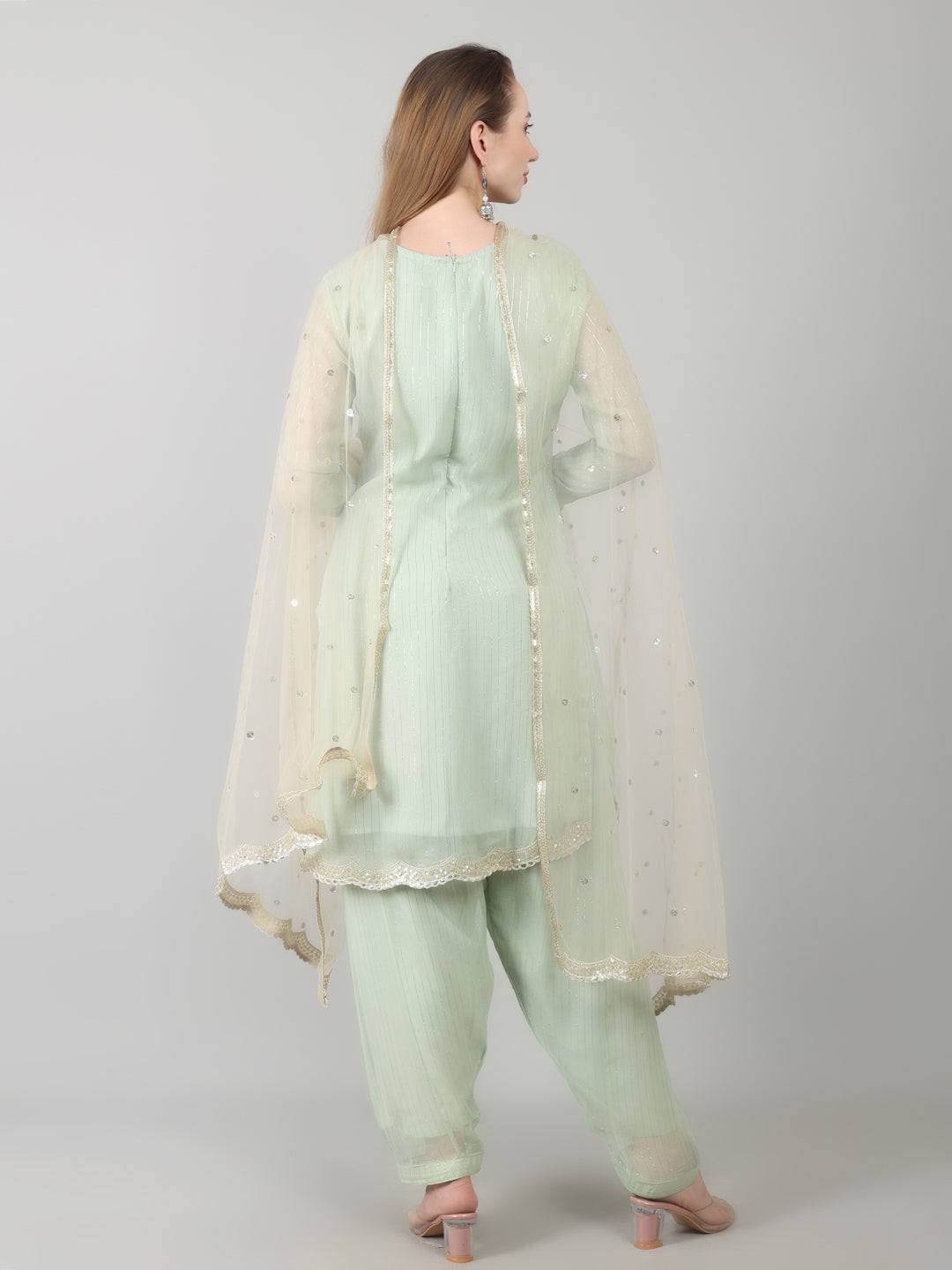 Mint Green Georgette Lurex  Suit Set