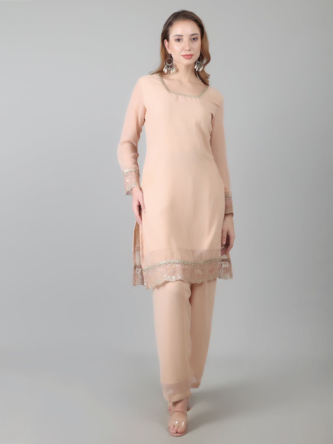 Peach Georgette Lace Suit Set