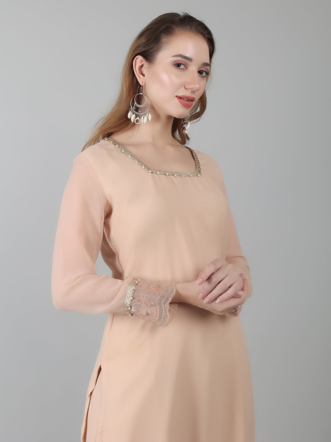 Peach Georgette Lace Suit Set