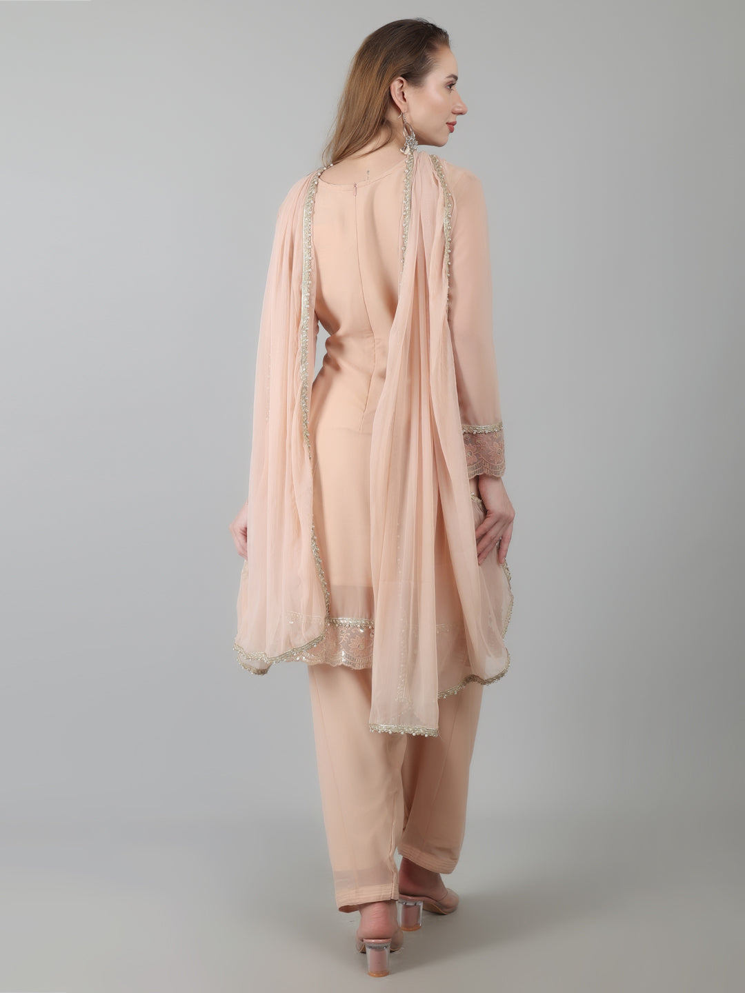 Peach Georgette Lace Suit Set