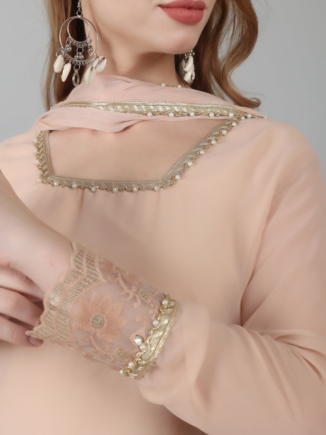 Peach Georgette Lace Suit Set