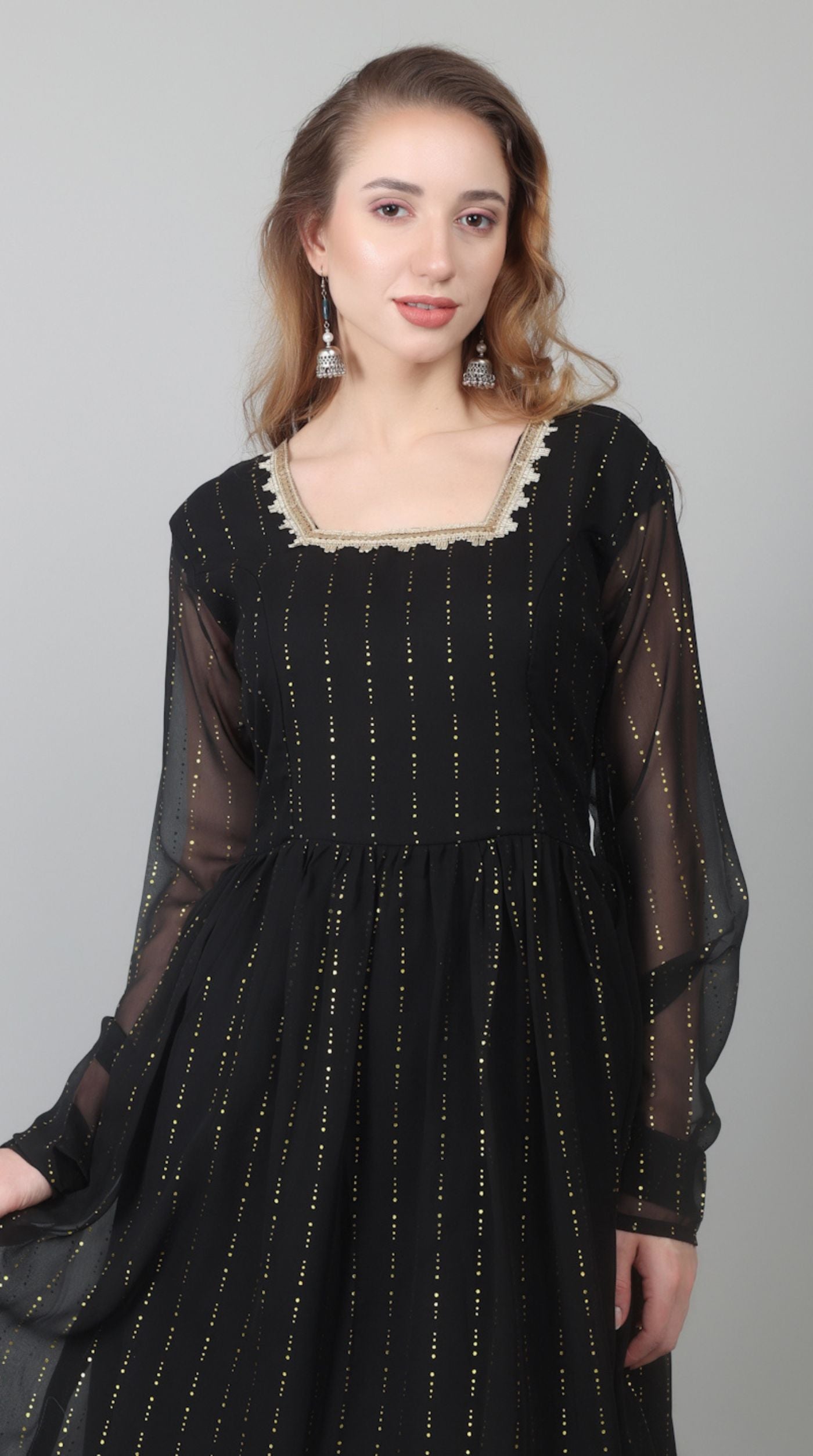 Black Georgette Lurex Peplum Suit Set