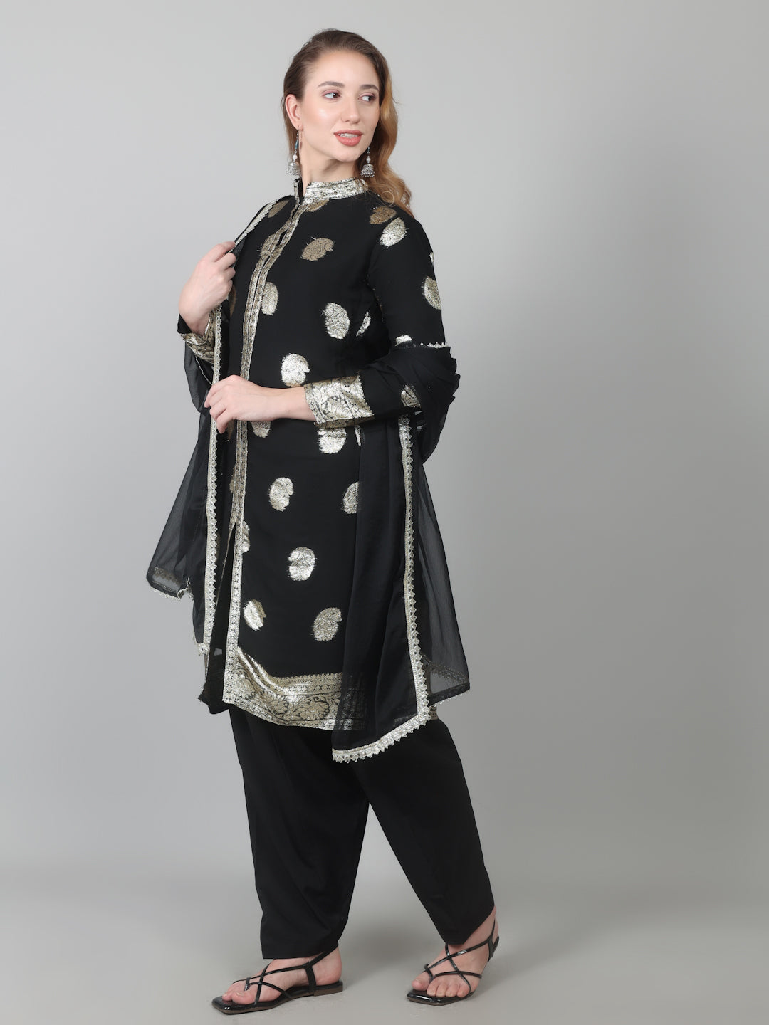 Black Georgette Jacquard Suit Set