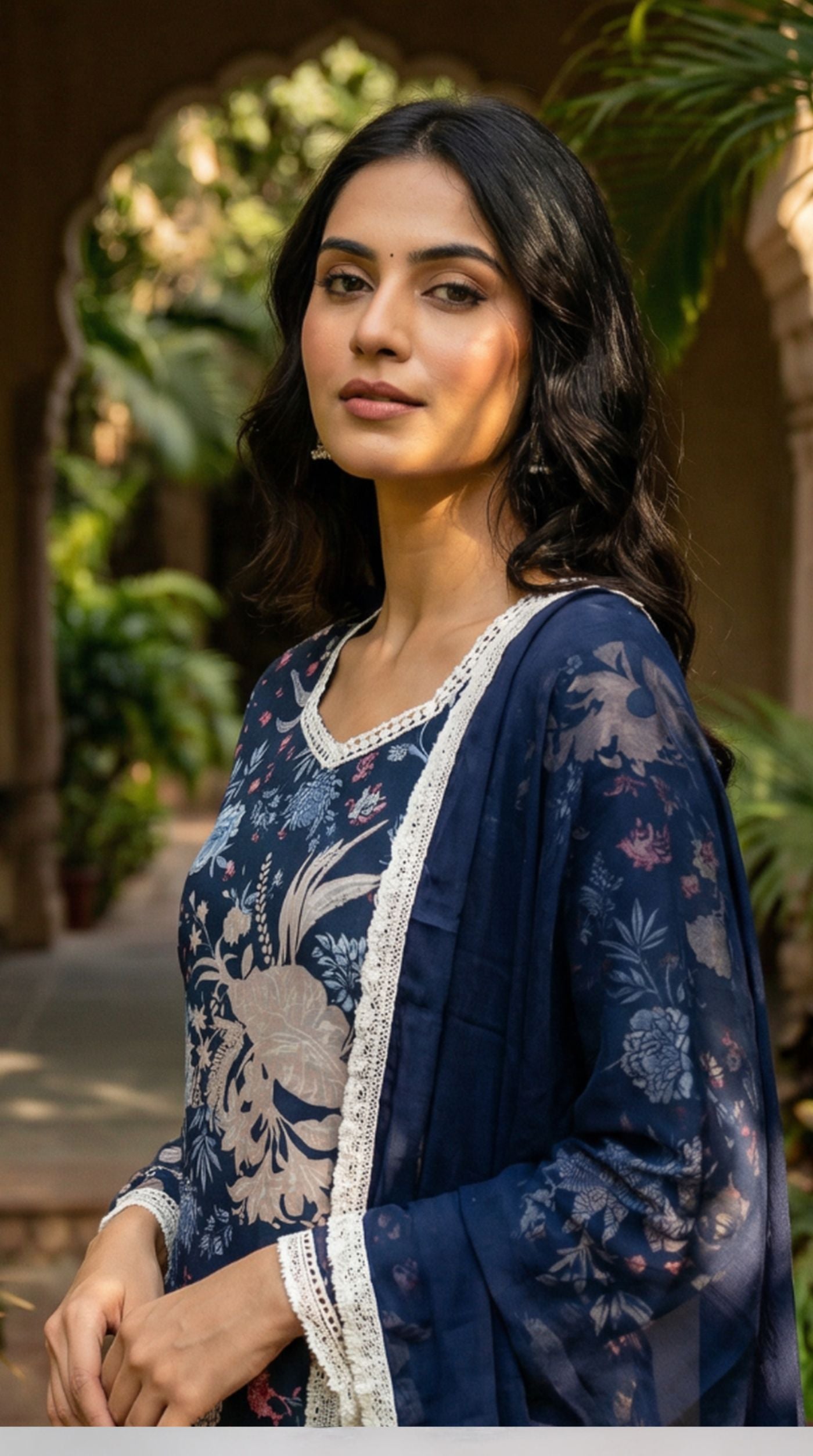 Navy Blue Georgette Printed Suit Set