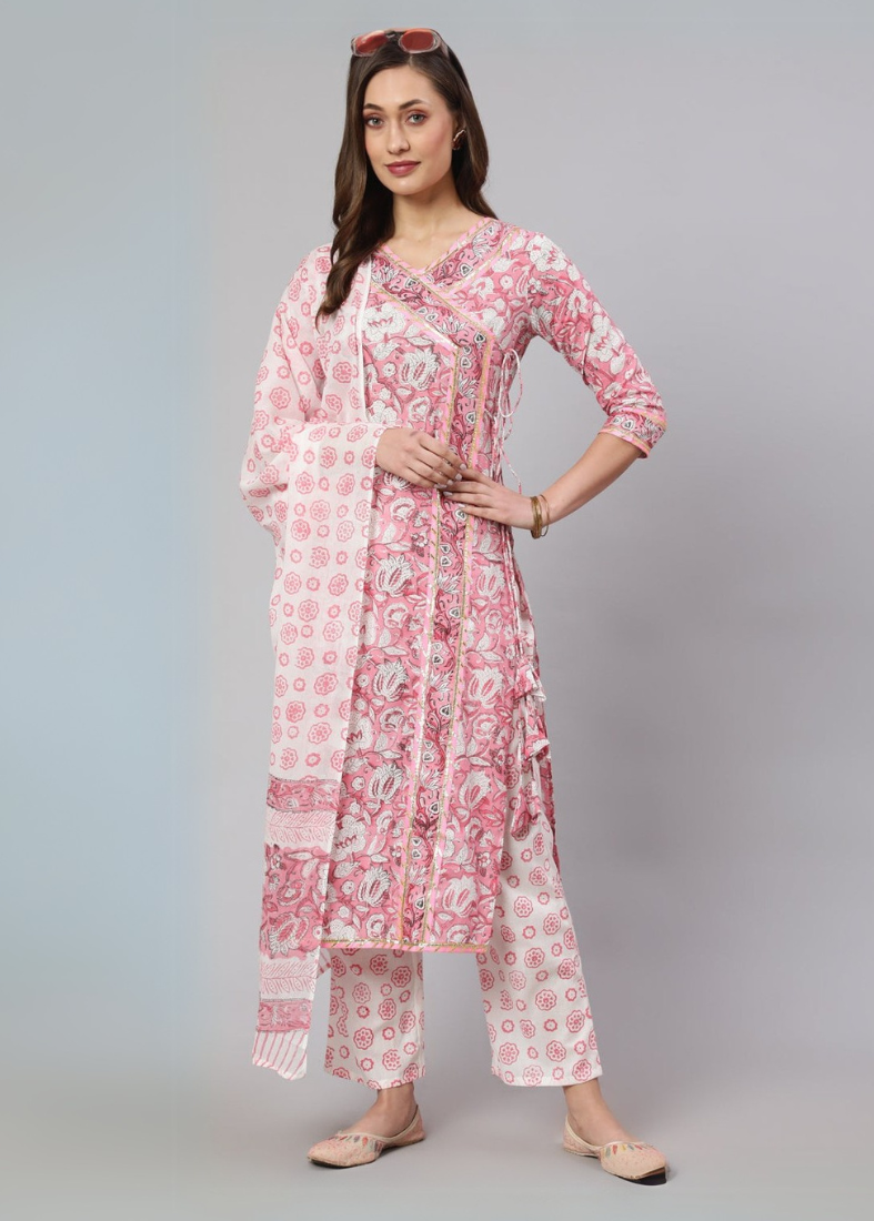 Pink Cotton Printed Suit Set