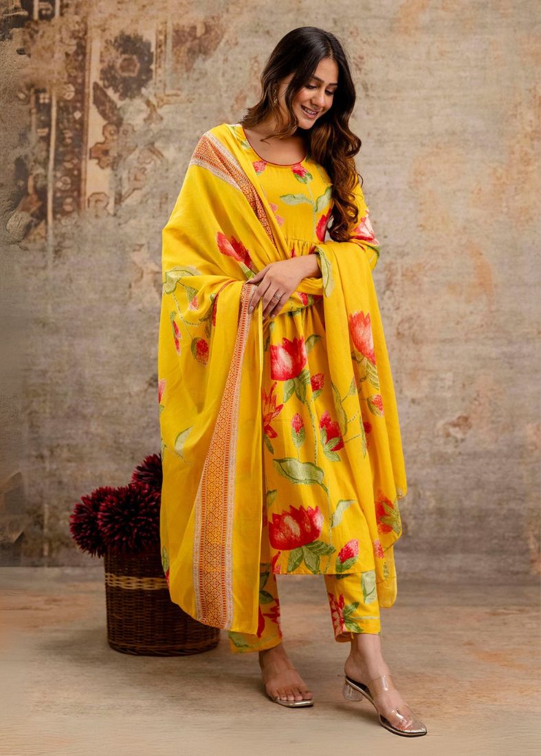 Cotton Bias Cut Suit Set In Yellow