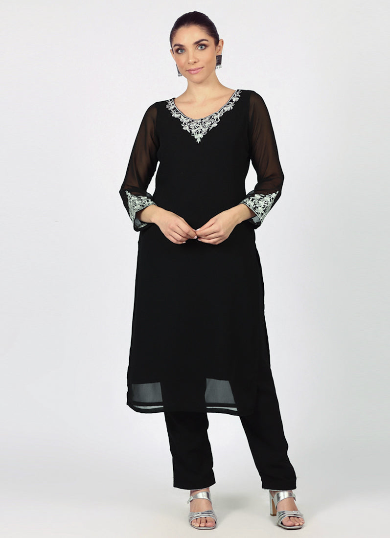 Black Georgette Bandhani Dupatta Suit Set