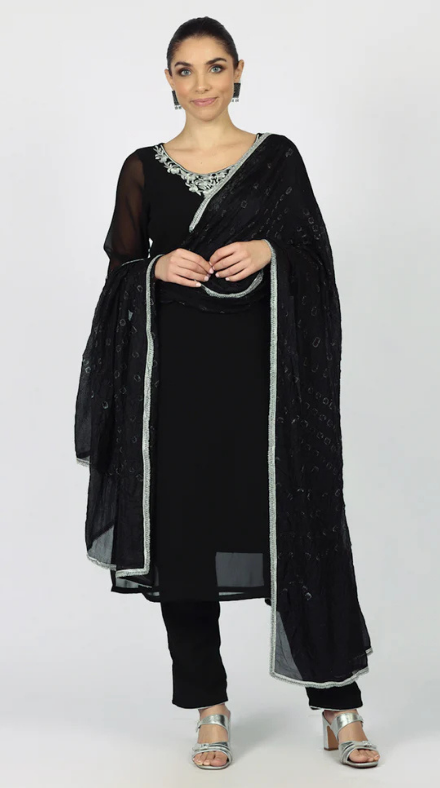 Black Georgette Bandhani Dupatta Suit Set