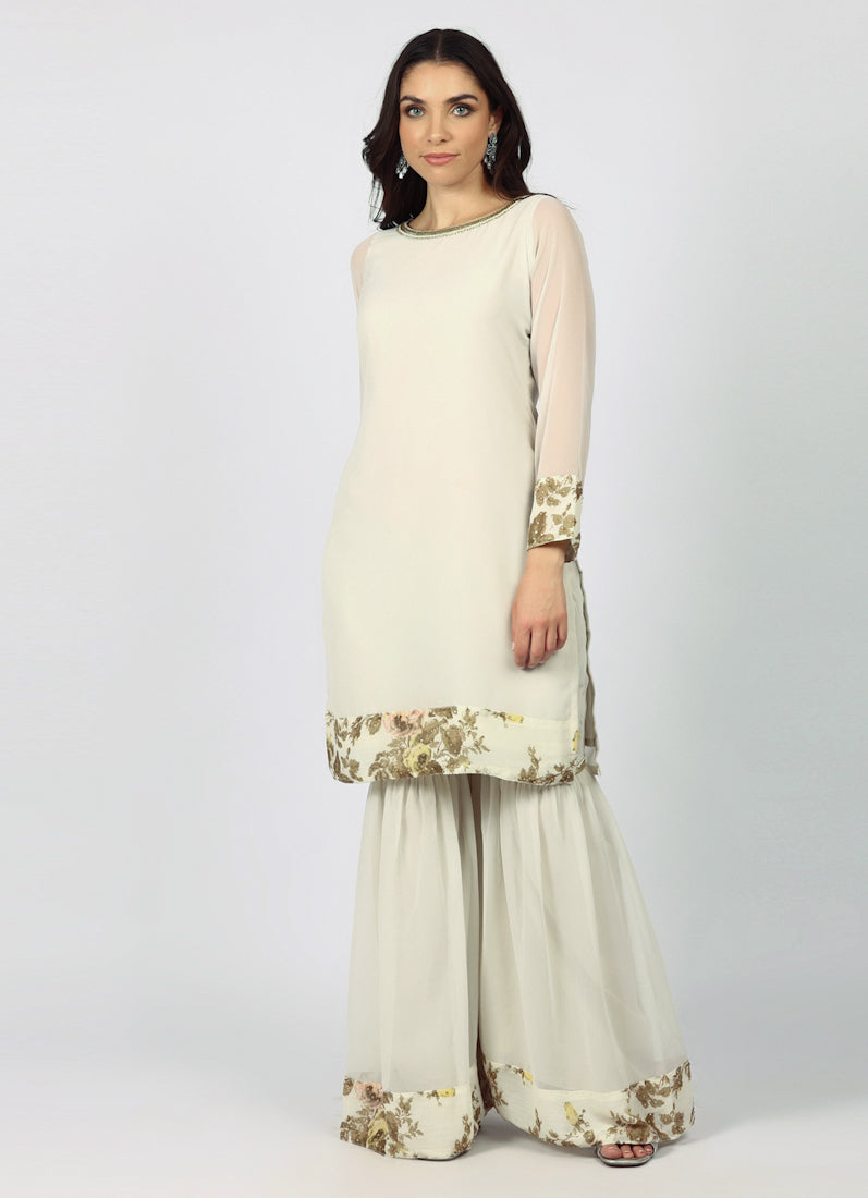 White Georgette Stone Work Suit Set