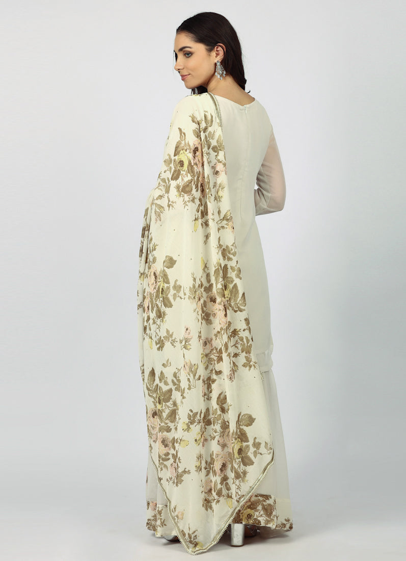 White Georgette Stone Work Suit Set