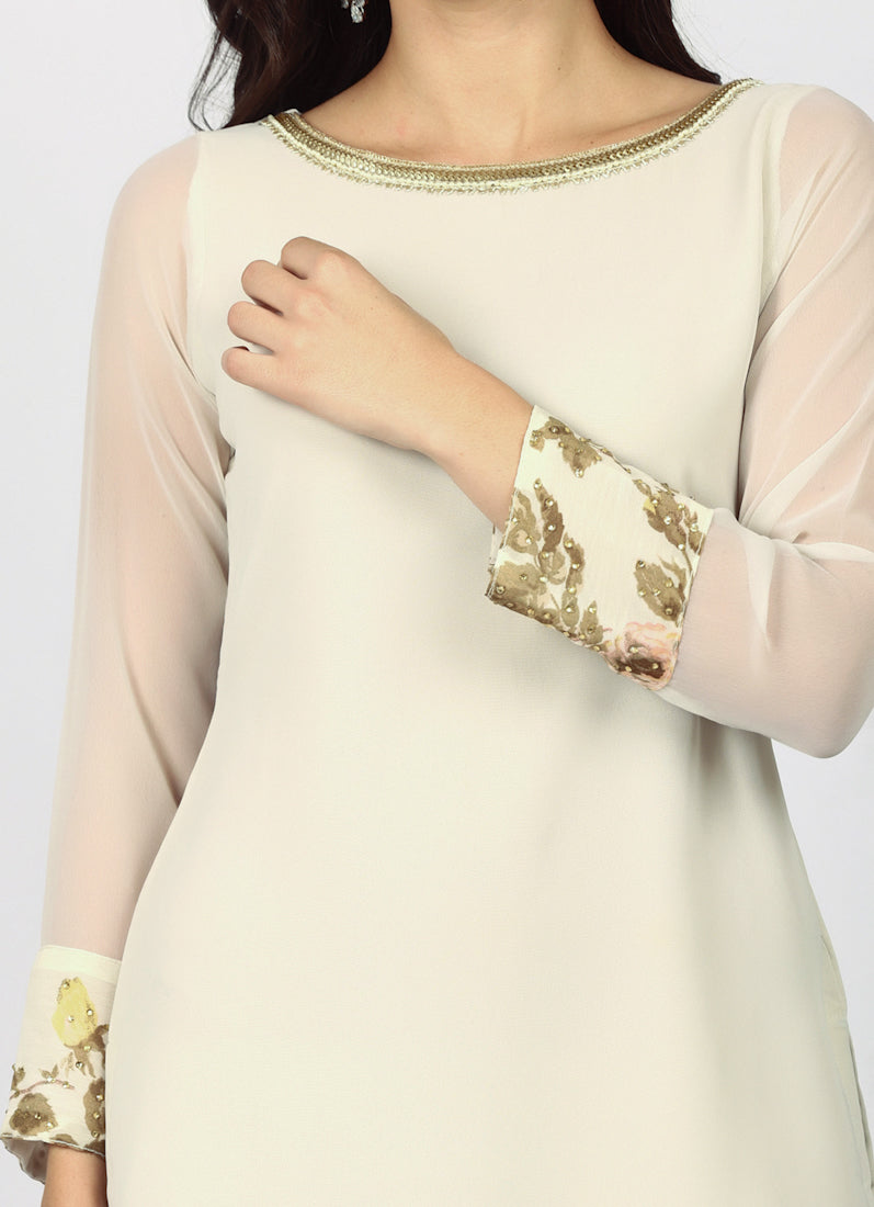 White Georgette Stone Work Suit Set