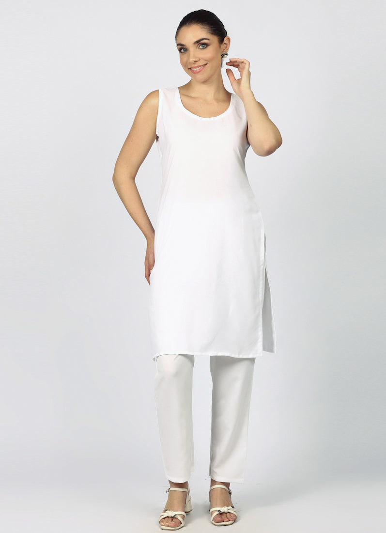 White Chiffion Printed Jacket Style Suit Set