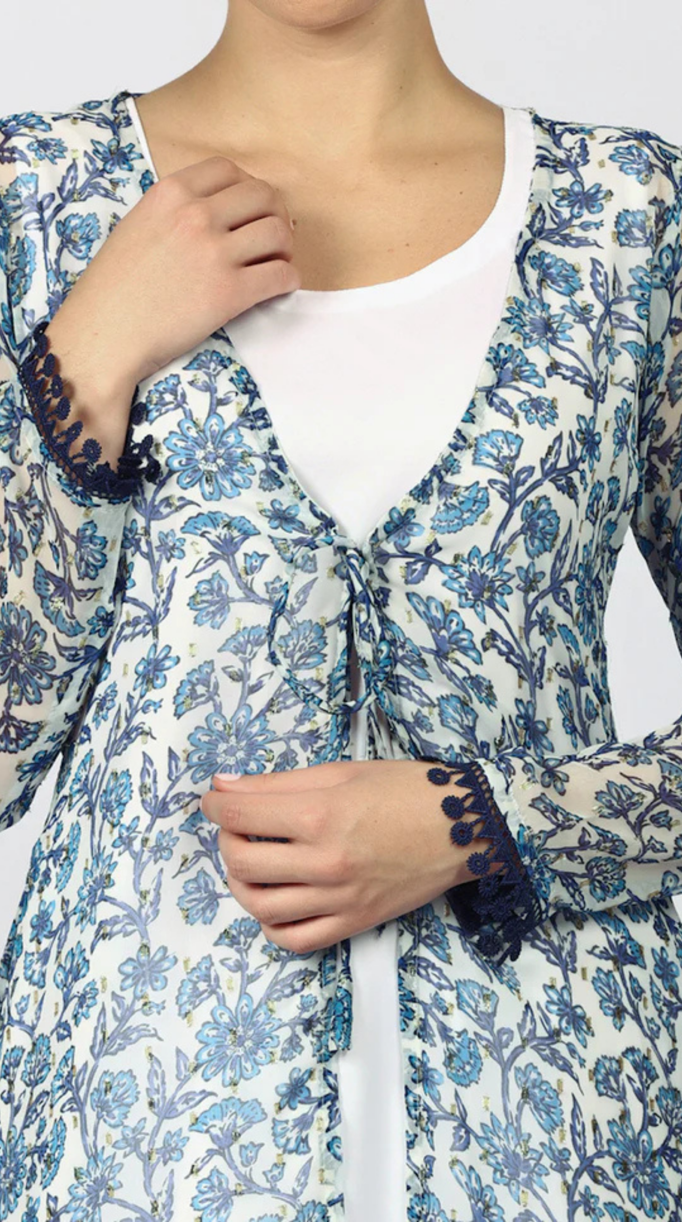 White Chiffion Printed Jacket Style Suit Set